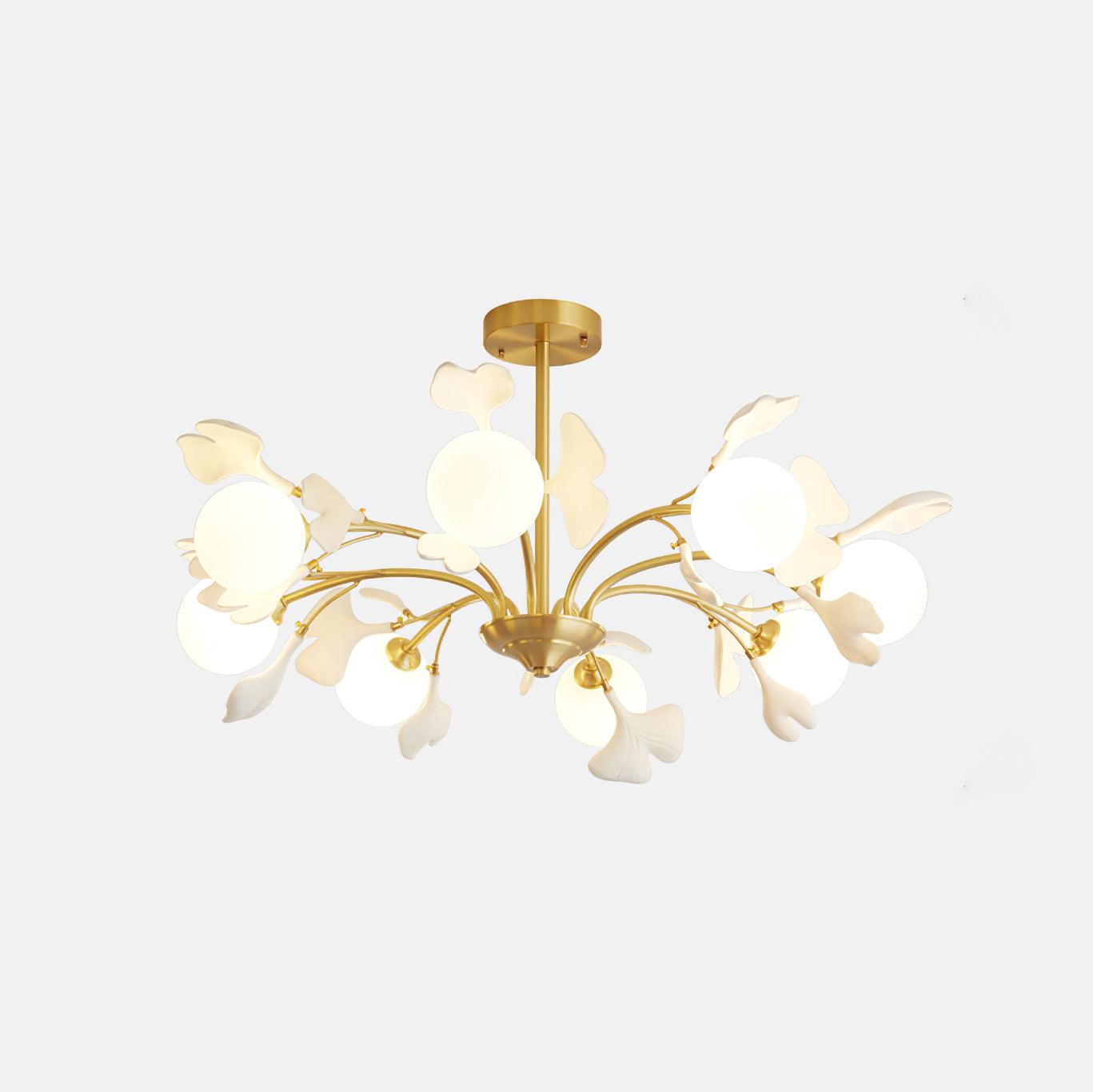 Ginkgo Leaf Chandelier with Frosted Glass Globes - Letslighting