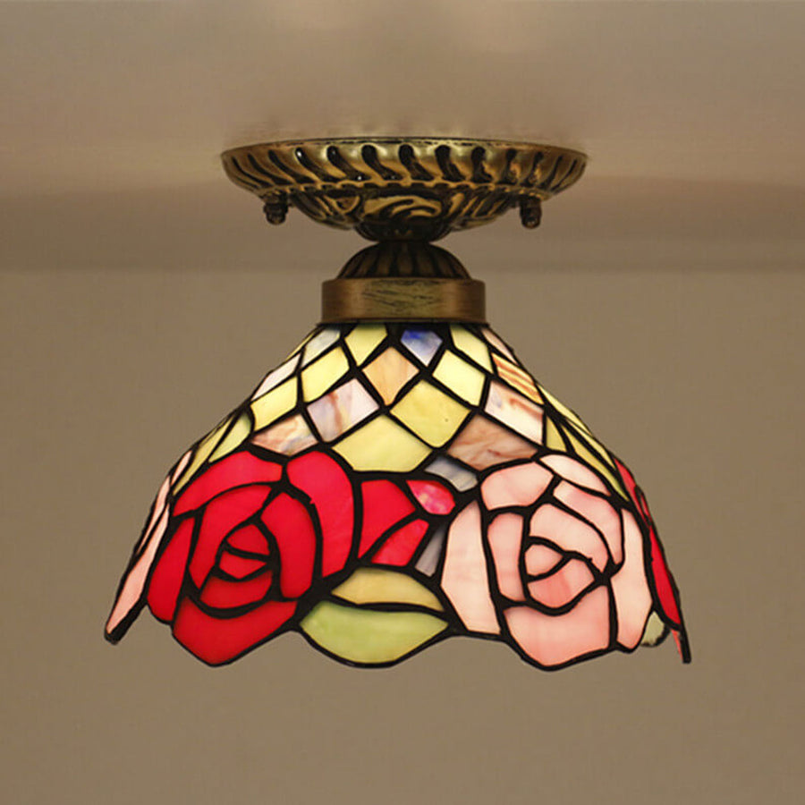 Tiffany Vintage Rosa LED Plafón Vidrio Salón/Dormitorio