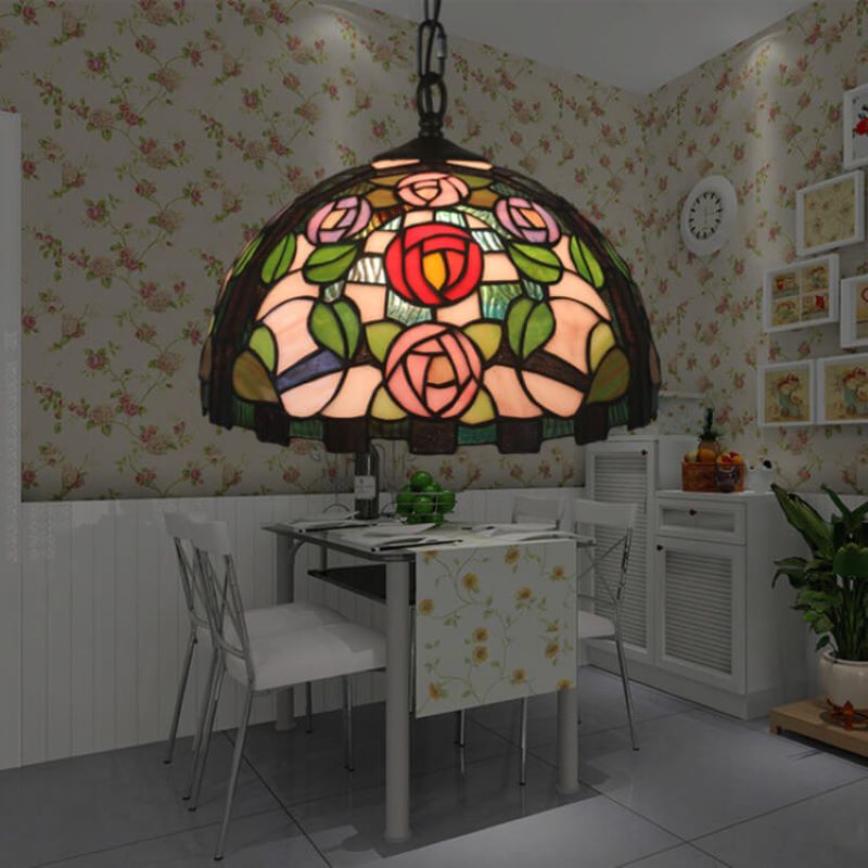 Tiffany Vintage LED Lámpara Colgante Rosa Metal/Vidrio Salón
