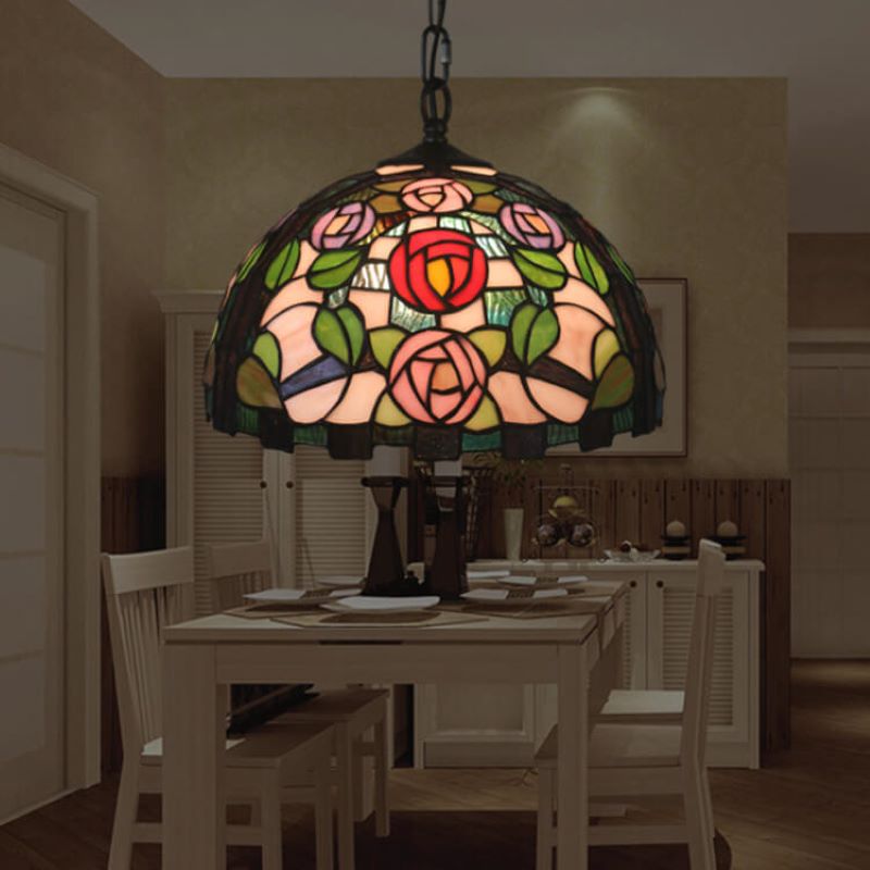 Tiffany Vintage LED Lámpara Colgante Rosa Metal/Vidrio Salón
