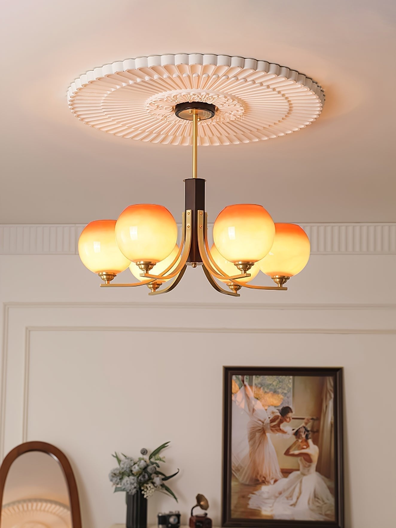 Aurora Chandelier Vintage Caramel Globe - Letslighting