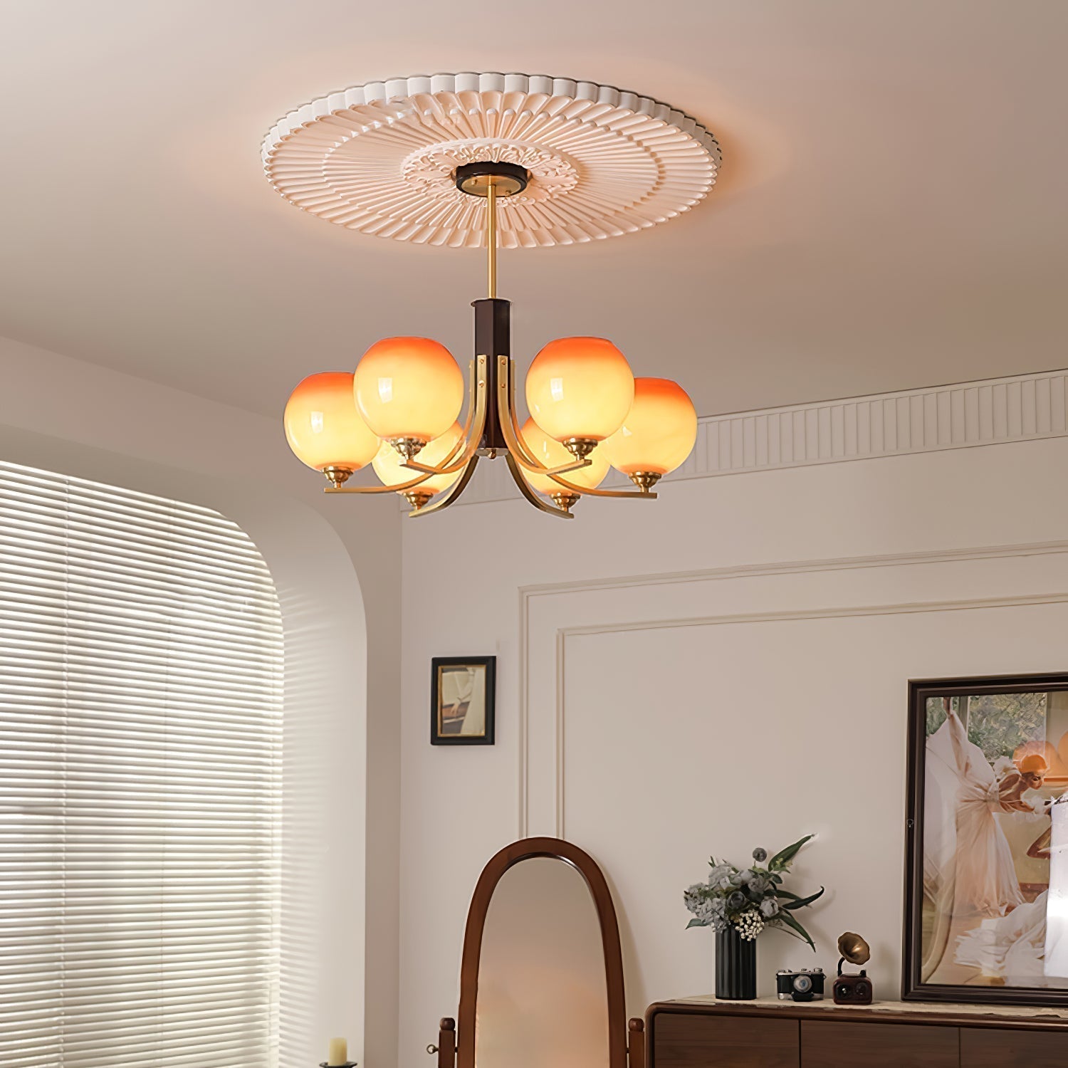 Aurora Chandelier Vintage Caramel Globe - Letslighting