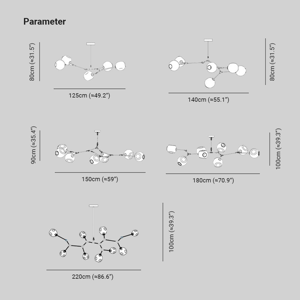 Valentina Diseño Molecular Bola Metal/Vidrio Lámpara Colgante Negra/Doroda