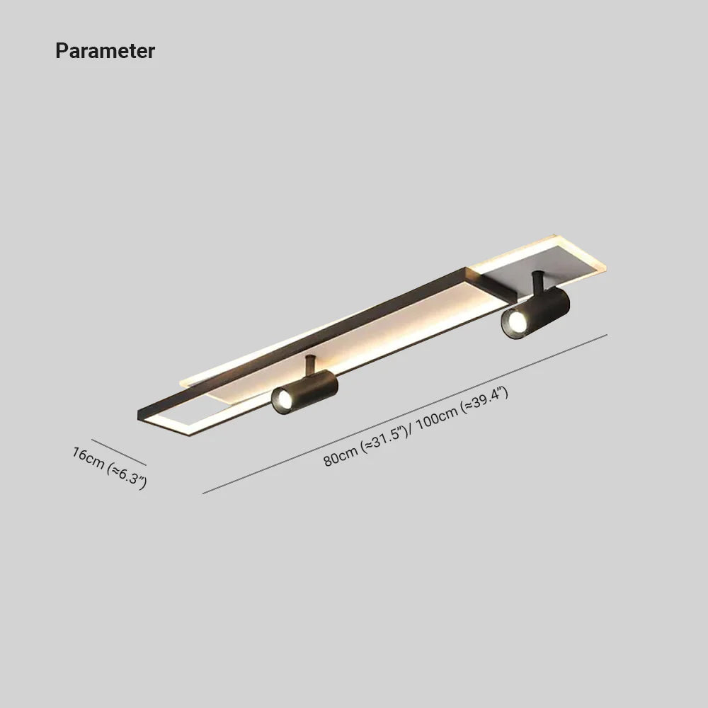 Modern Minimalista Rectangular Metal/Acrílico Lámpara de Techo Negra