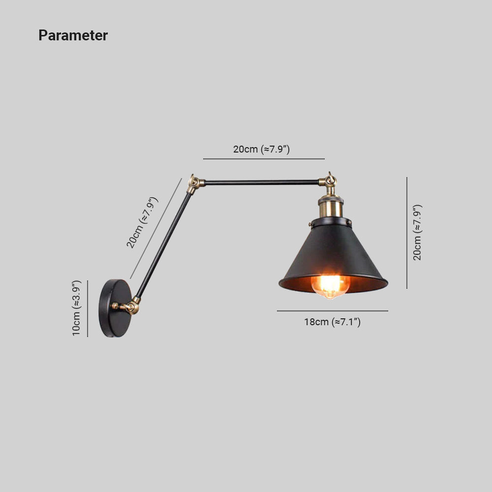 Epoch Vintage Industrial Ajustable Metal Aplique de Pared Negra