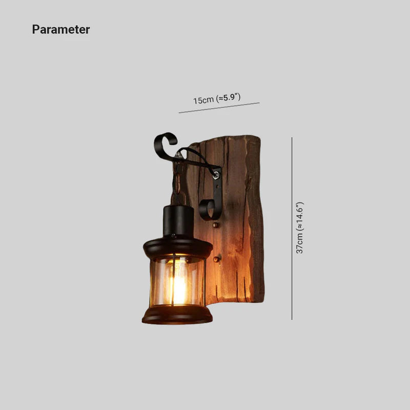 Silva Industrial Rustico Lantern Metal/Madera Aplique de Pared Negra/Bronce