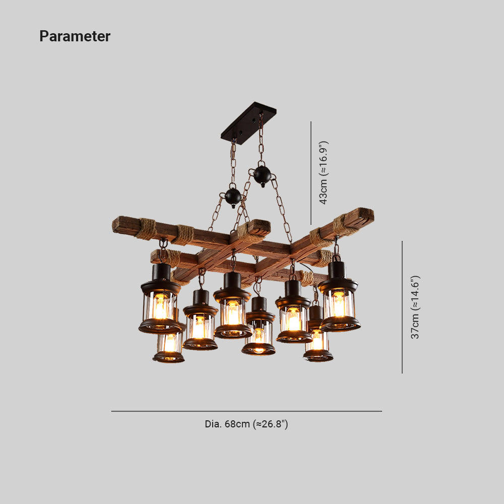 Epoch Industrial LED Clásico Lámparas de Araña Madera Vidrio Salón
