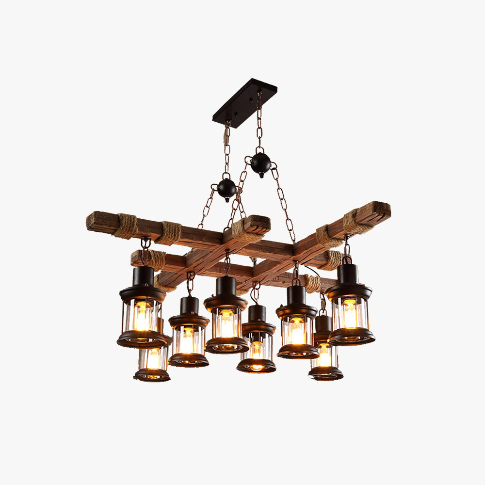 Epoch Industrial LED Clásico Lámparas de Araña Madera Vidrio Salón