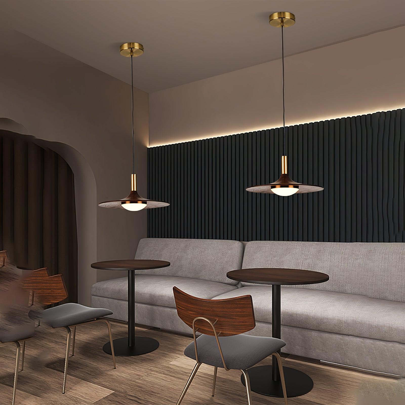 Walnut Wood Dish Pendant Light - Letslighting