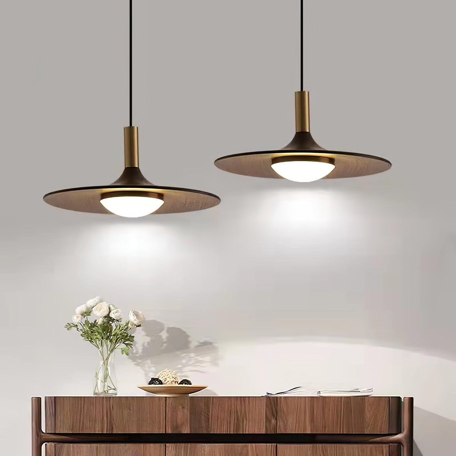 Walnut Wood Dish Pendant Light - Letslighting