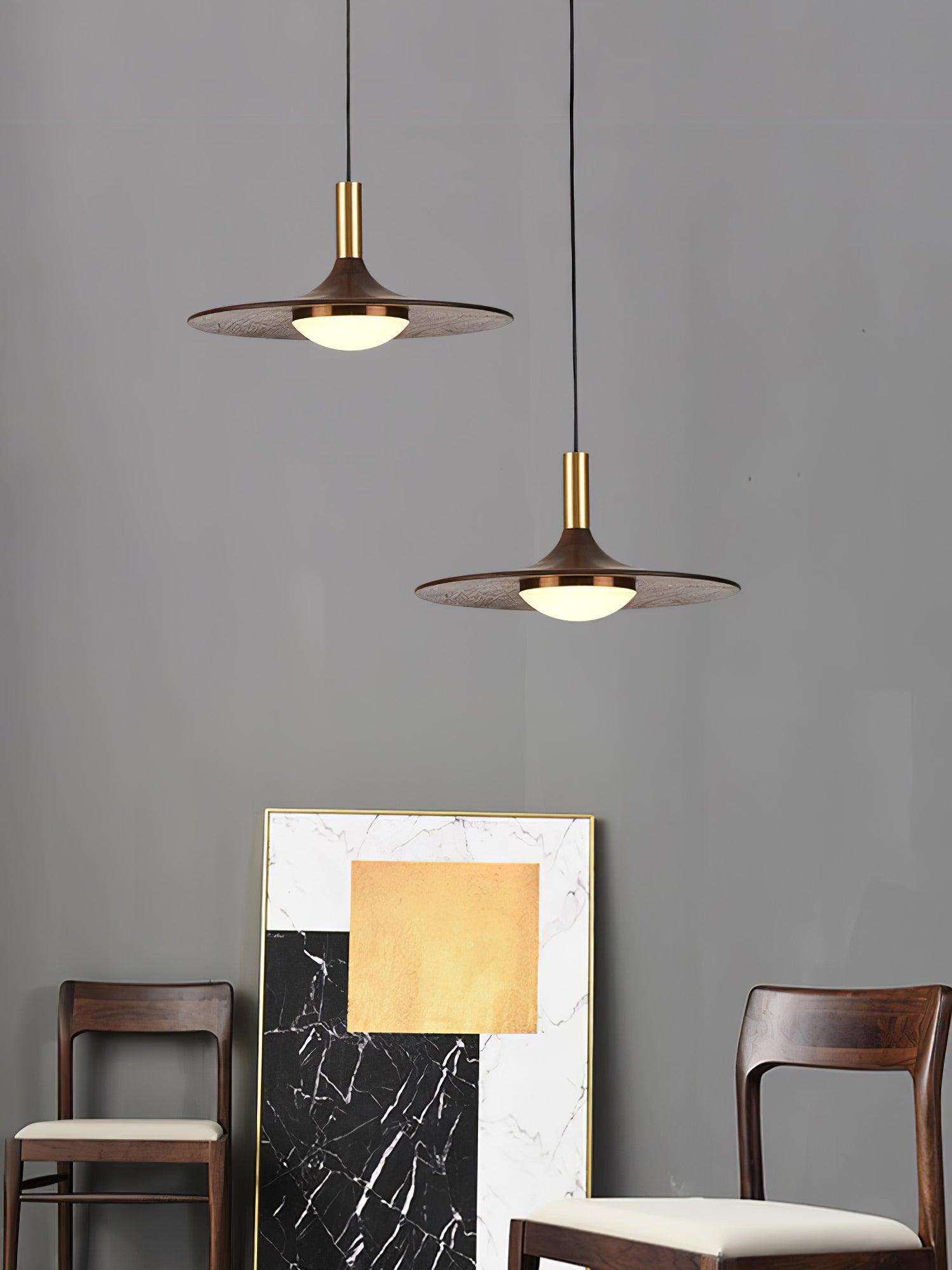 Walnut Wood Dish Pendant Light - Letslighting
