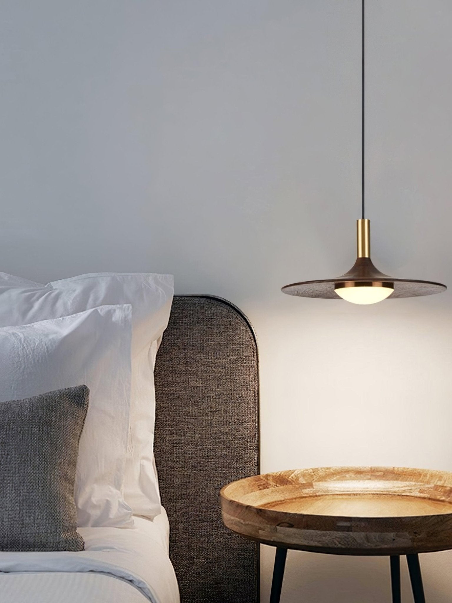 Walnut Wood Dish Pendant Light - Letslighting