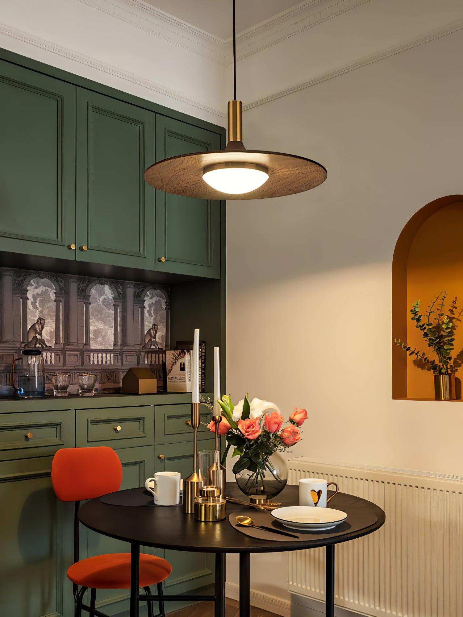 Walnut Wood Dish Pendant Light - Letslighting