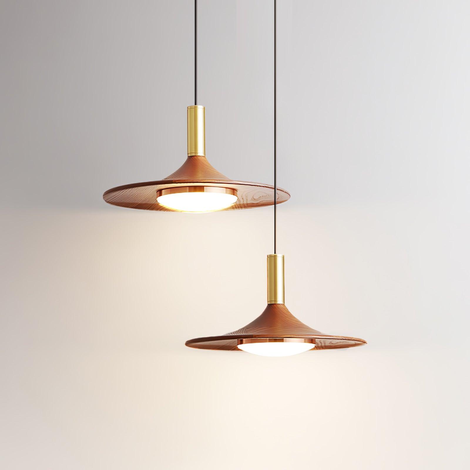 Walnut Wood Dish Pendant Light - Letslighting