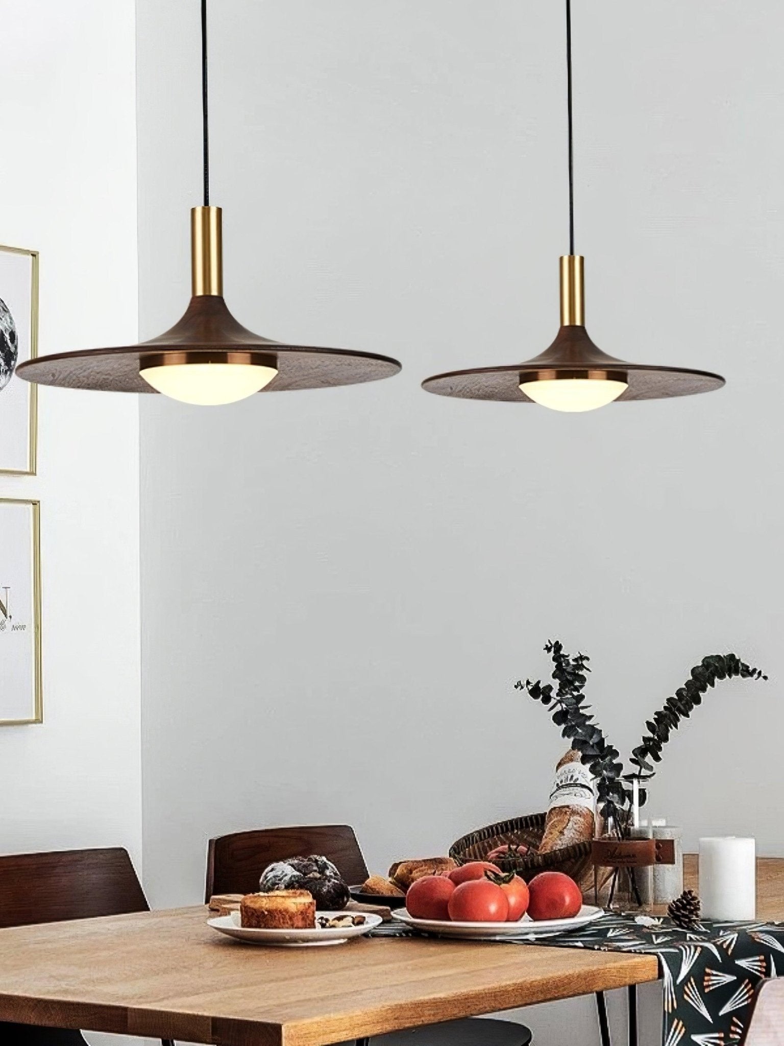 Walnut Wood Dish Pendant Light - Letslighting