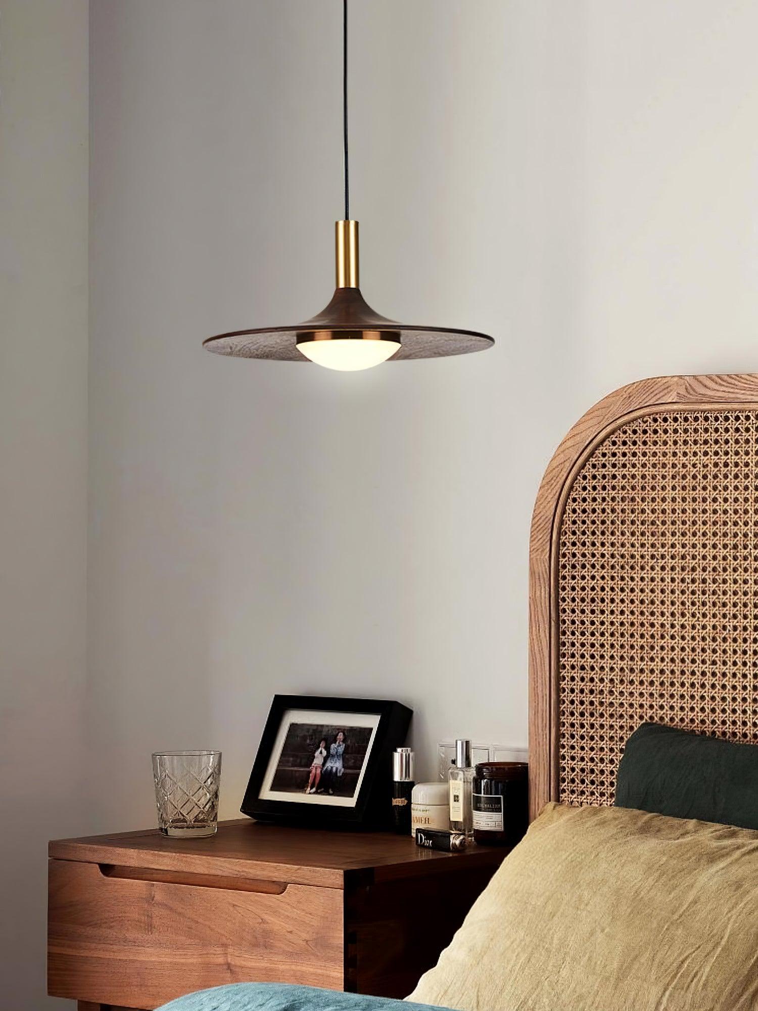 Walnut Wood Dish Pendant Light - Letslighting