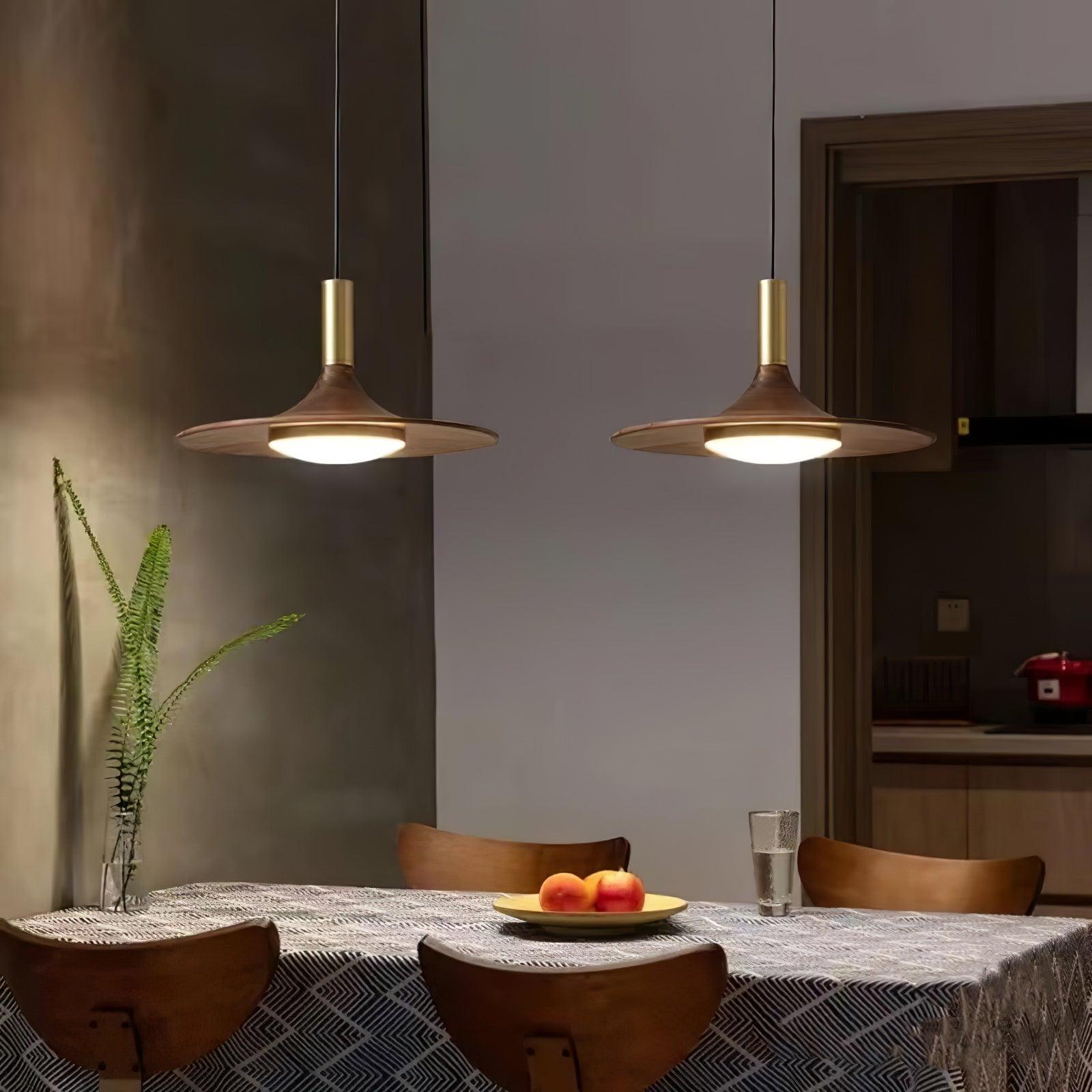 Walnut Wood Dish Pendant Light - Letslighting