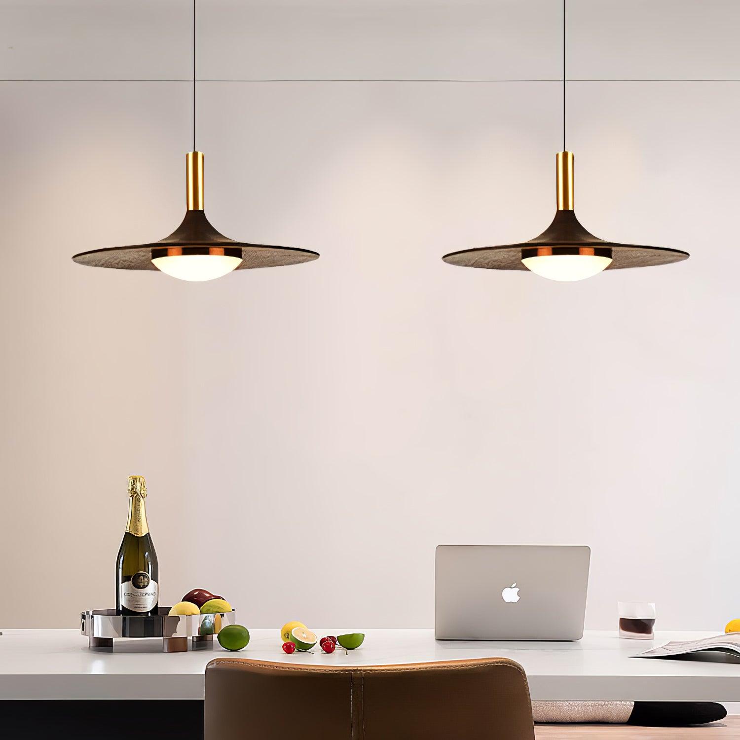 Walnut Wood Dish Pendant Light - Letslighting