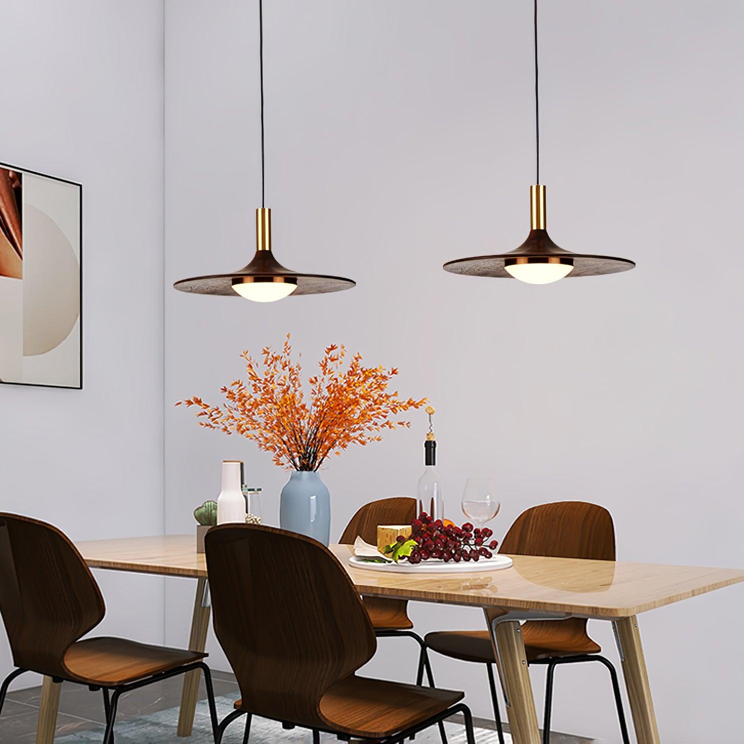 Walnut Wood Dish Pendant Light - Letslighting