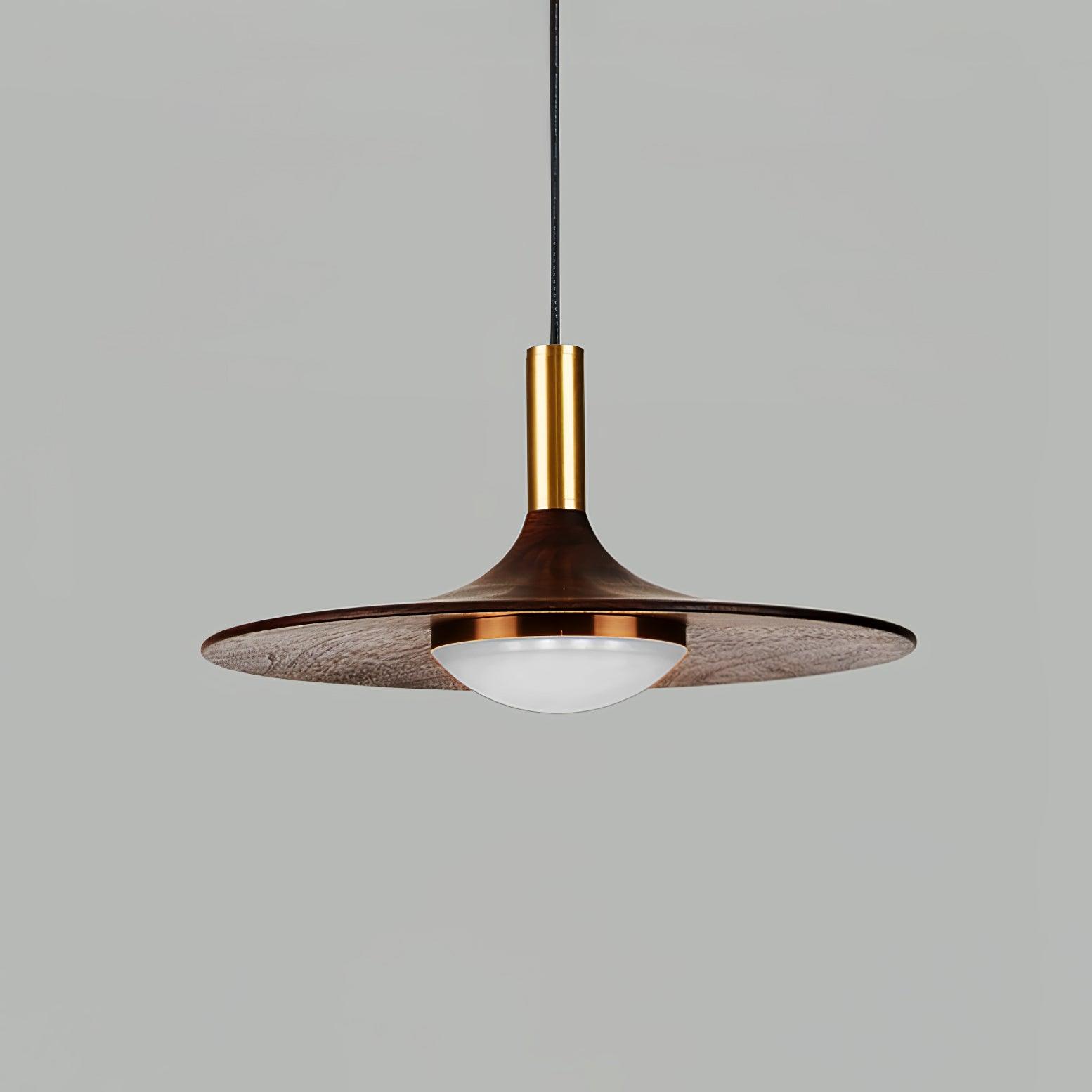 Walnut Wood Dish Pendant Light - Letslighting