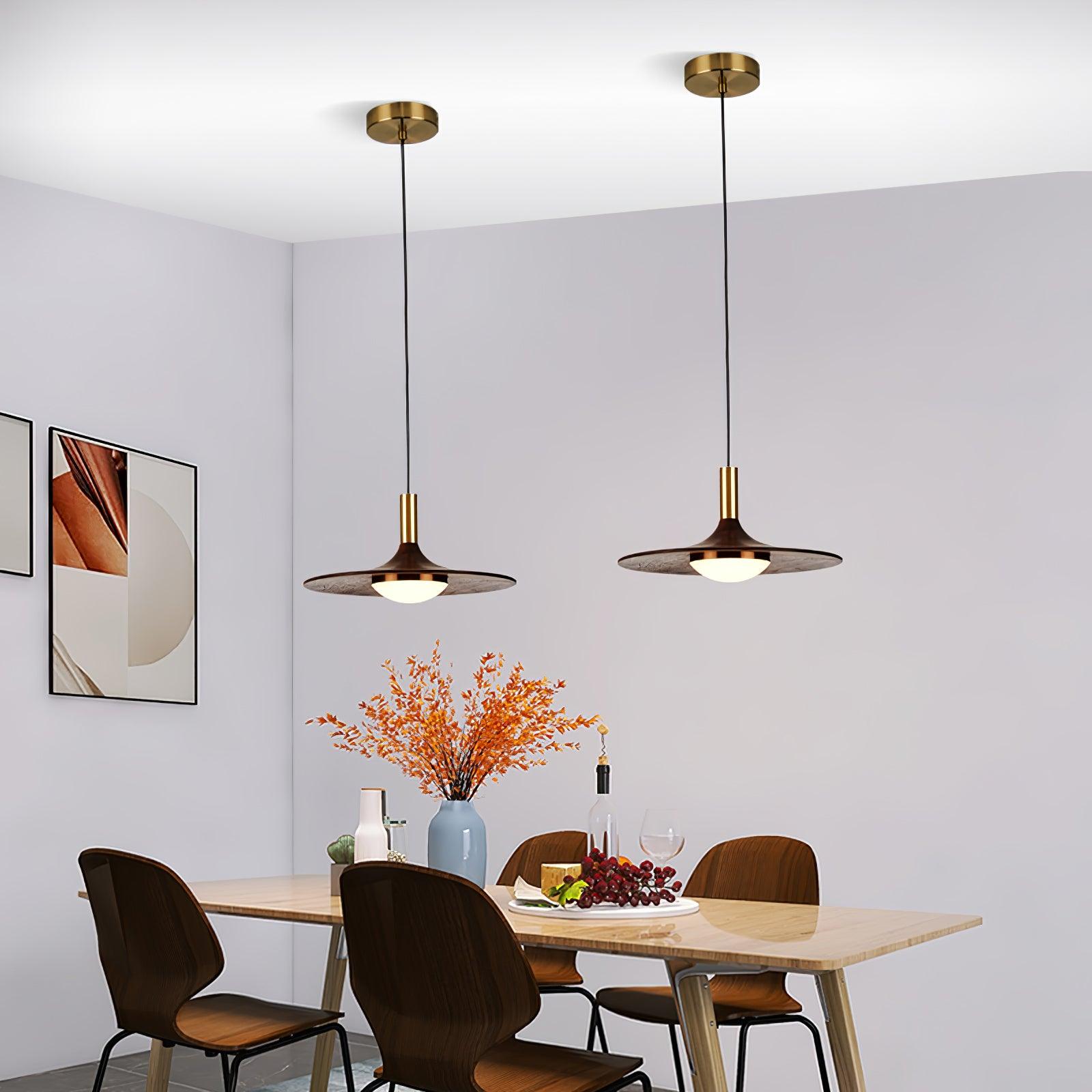 Walnut Wood Dish Pendant Light - Letslighting