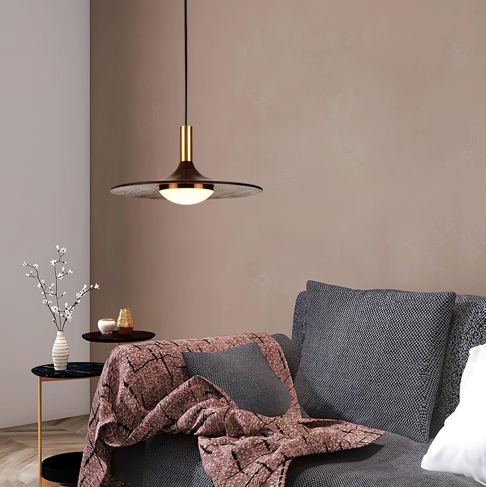 Walnut Wood Dish Pendant Light - Letslighting