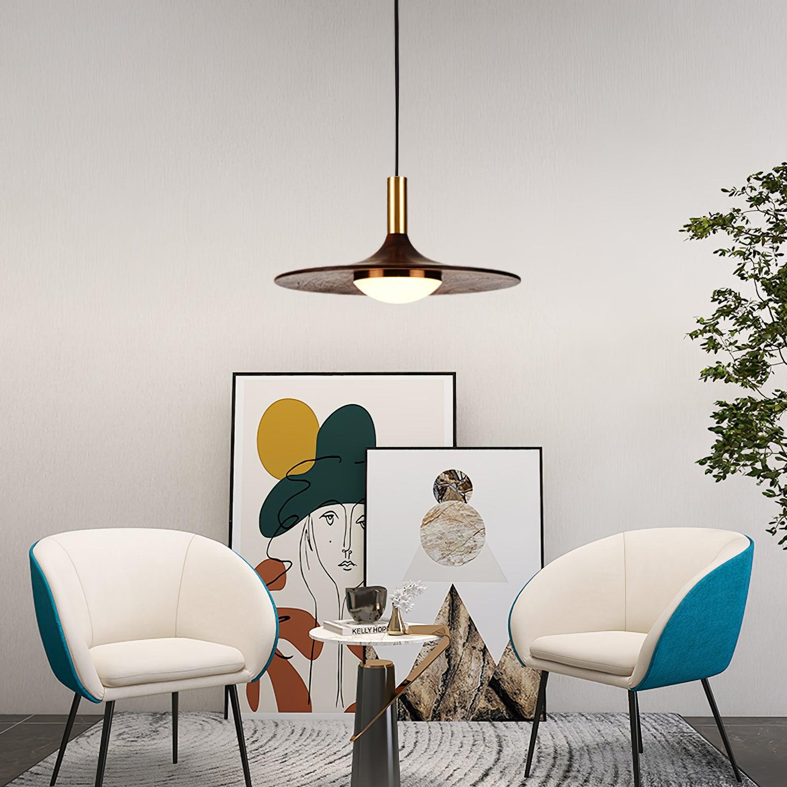 Walnut Wood Dish Pendant Light - Letslighting