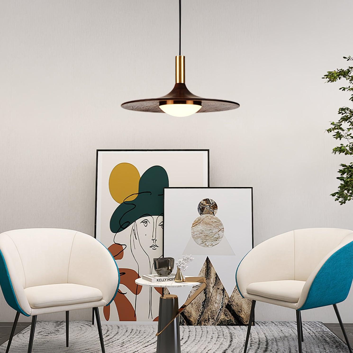 Walnut Wood Dish Pendant Light - Letslighting
