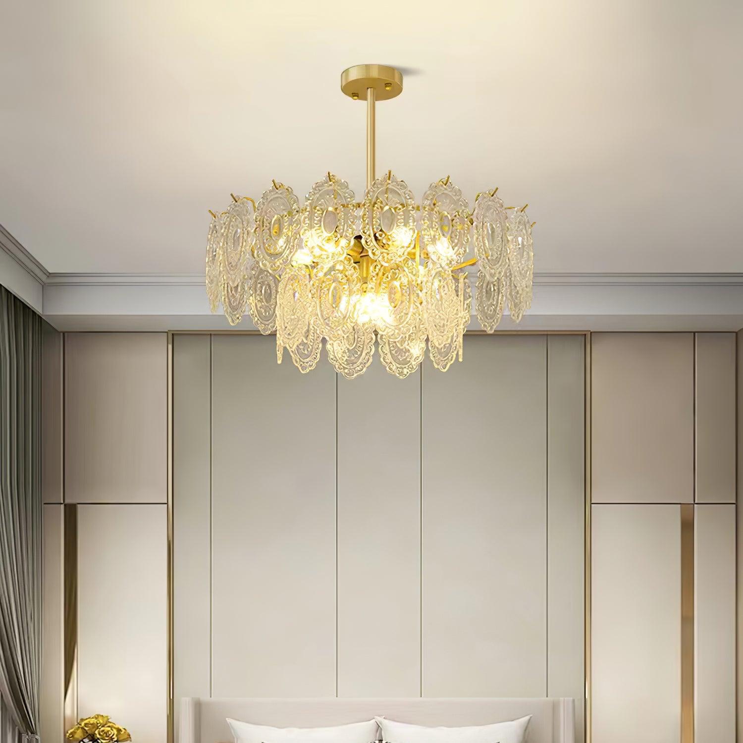 Lustra Chandelier Wave Glass Wrought Iron Elegant - Letslighting