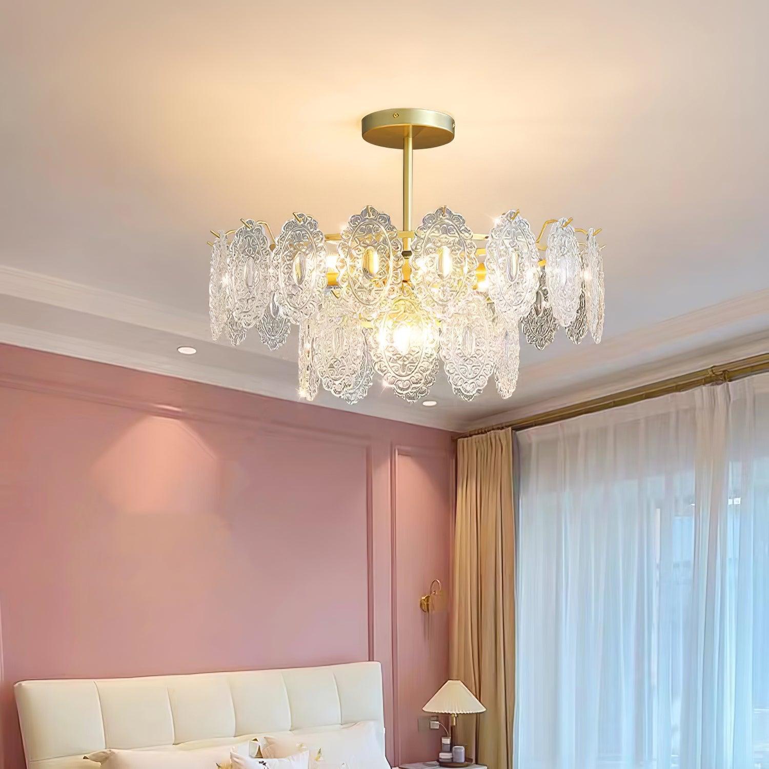 Lustra Chandelier Wave Glass Wrought Iron Elegant - Letslighting