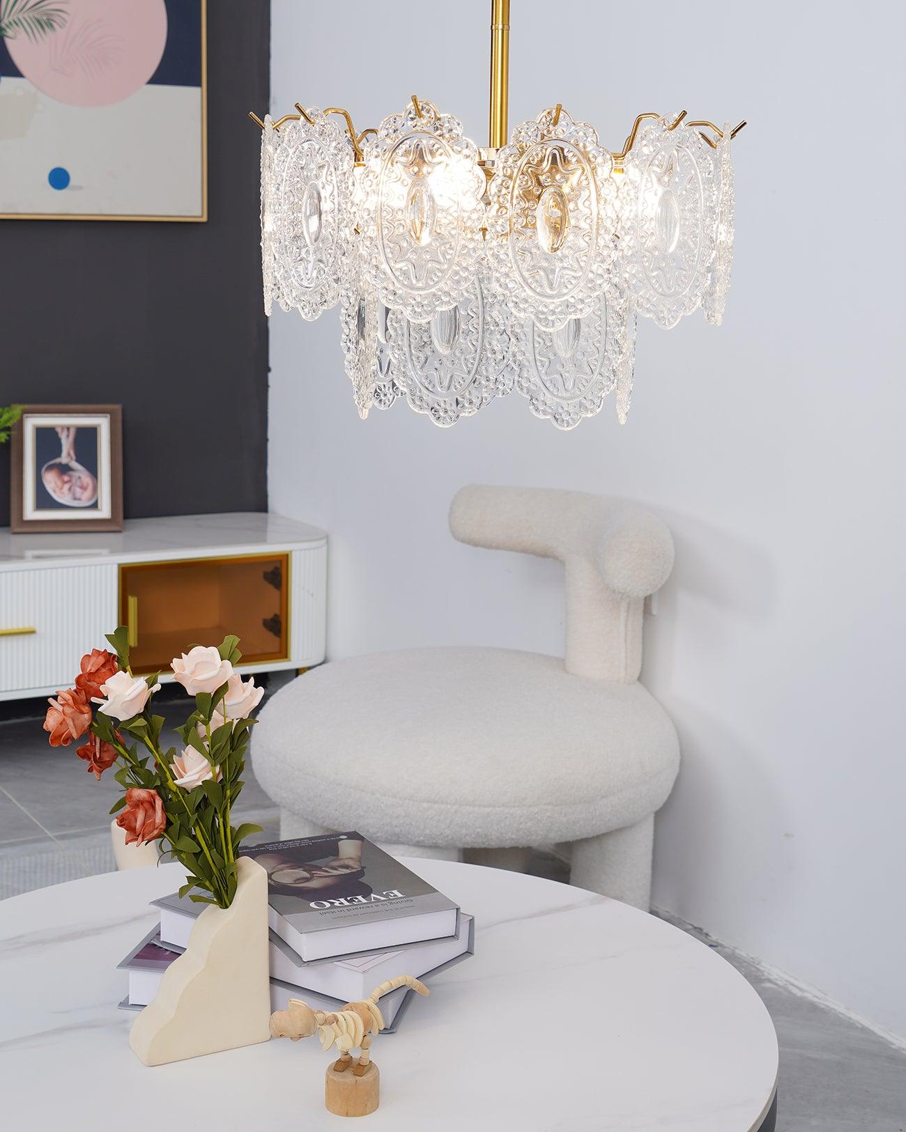 Lustra Chandelier Wave Glass Wrought Iron Elegant - Letslighting