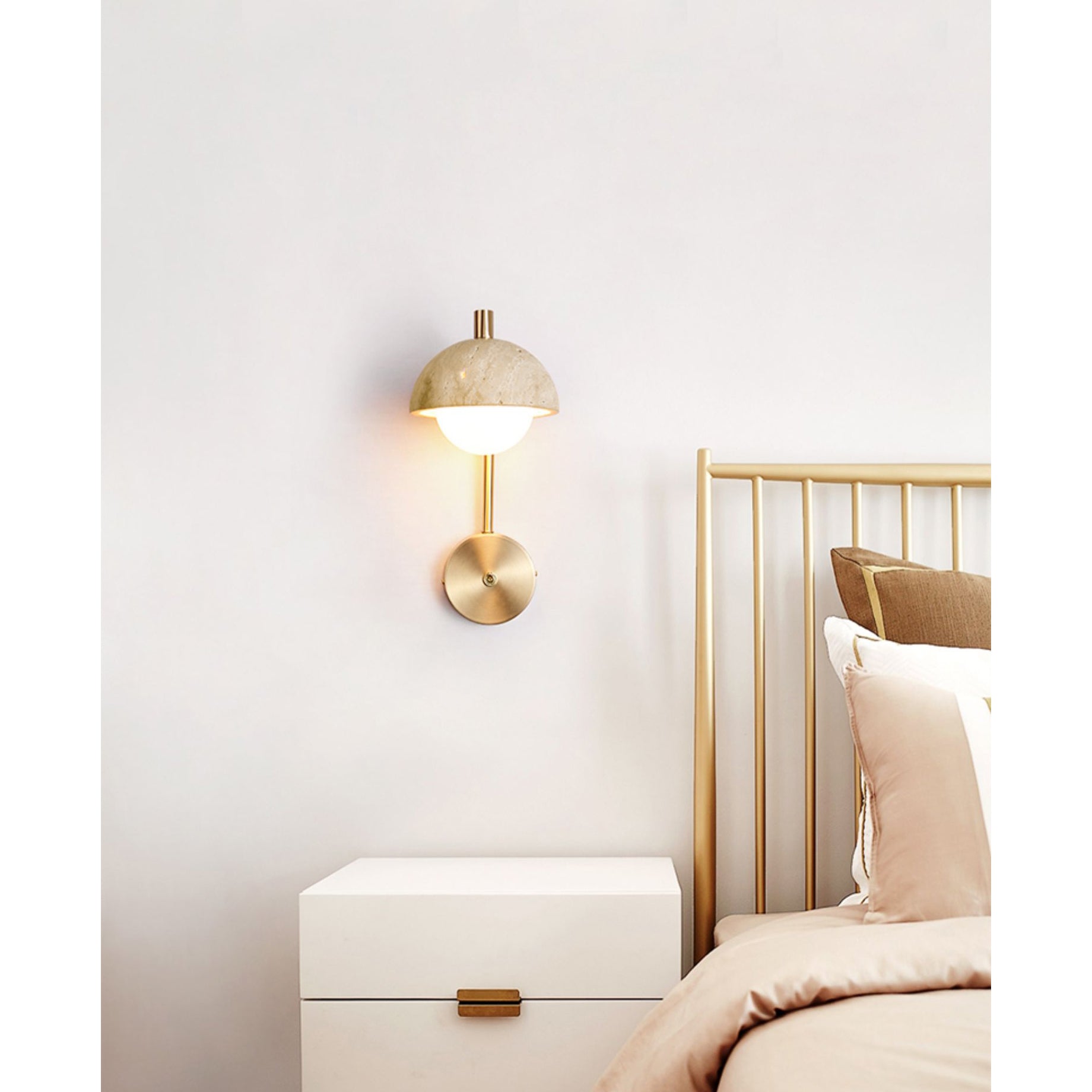 Civarir Modern Minimalist Beige Travertine Wall Lamp - Lamp Copper