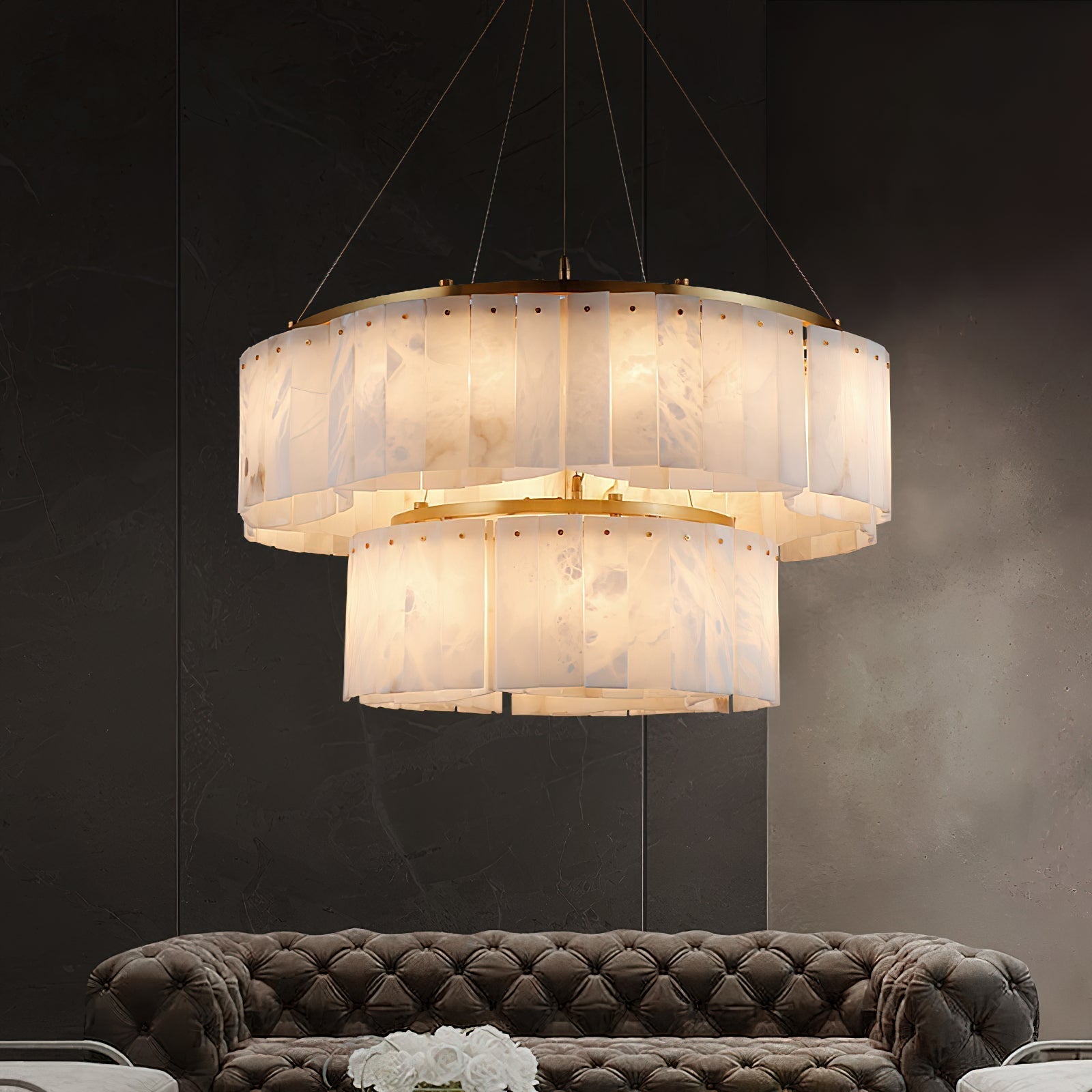 Avvinel Modern Luxury Minimalist Alabaster Chandelier - Lamp Copper