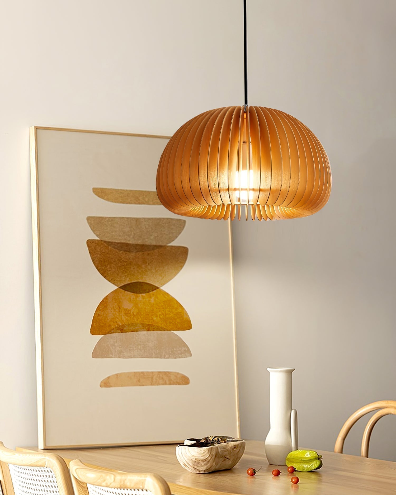 Solara Pendant Lamp Wood Pumpkin Dome Nordic - Letslighting