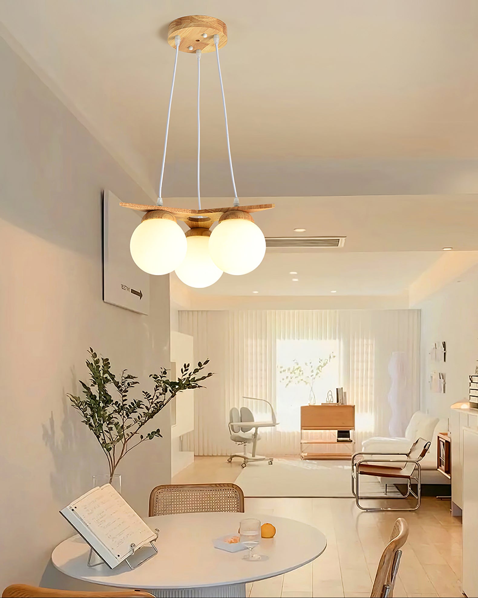 Zothaus Premium Nordic Star Glass Wooden Chandelier - Lamp Copper