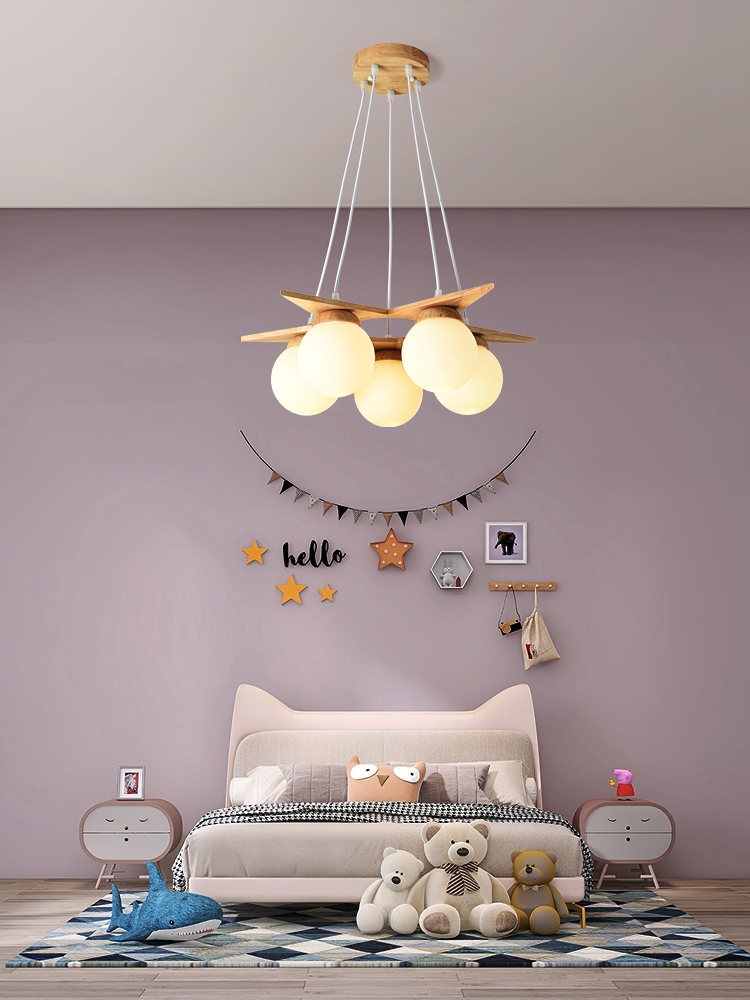 Zothaus Premium Nordic Star Glass Wooden Chandelier - Lamp Copper