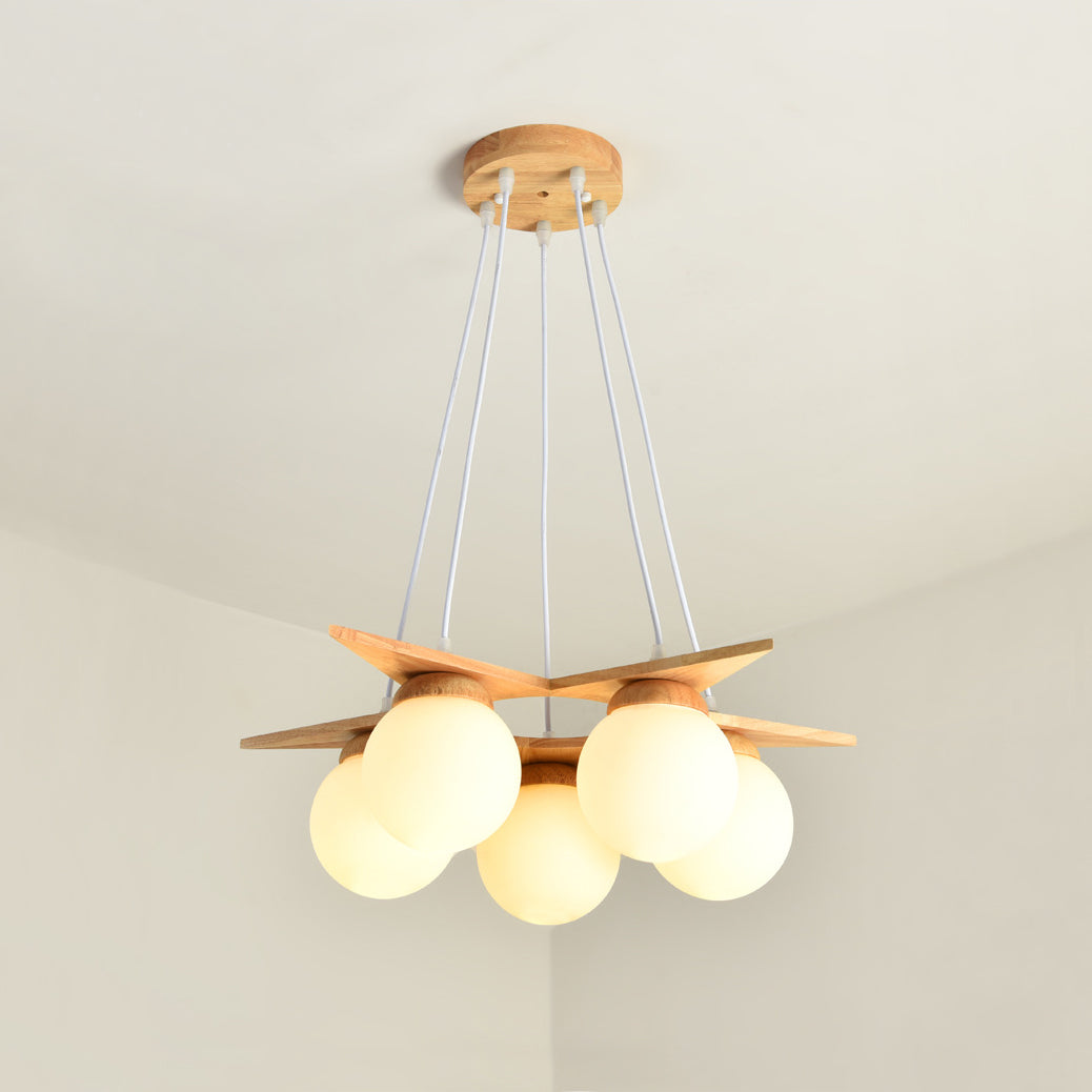 Zothaus Premium Nordic Star Glass Wooden Chandelier - Lamp Copper