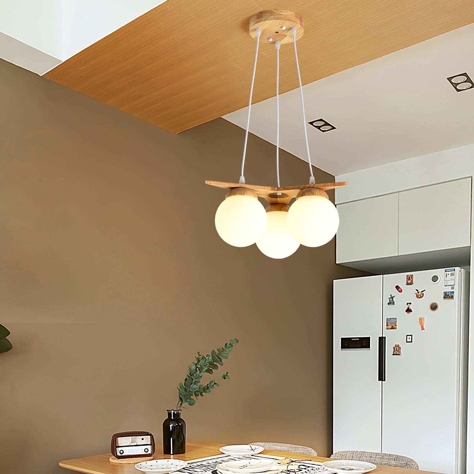 Zothaus Premium Nordic Star Glass Wooden Chandelier - Lamp Copper