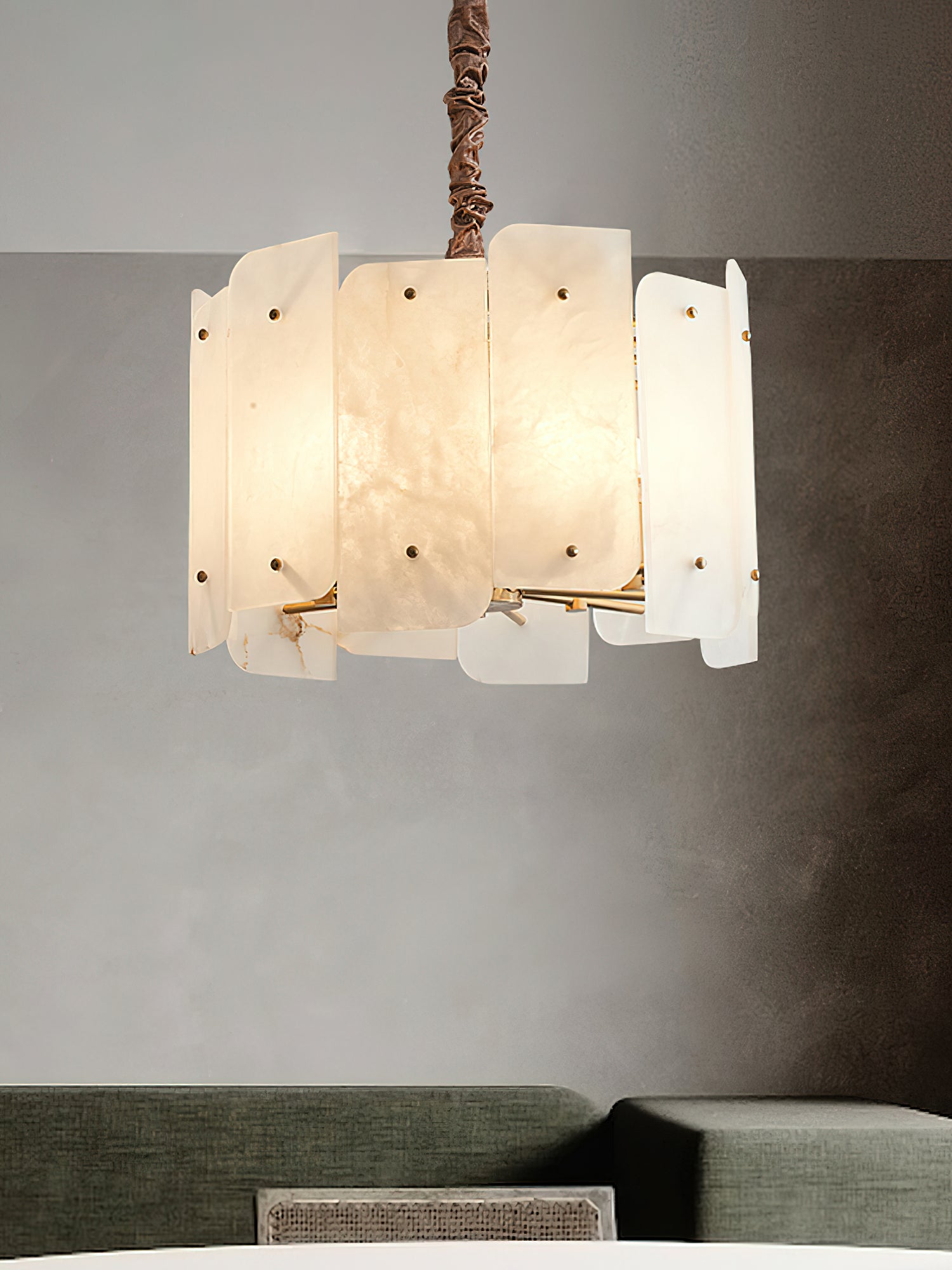 Zoe Postmodern Luxury Tiered Alabaster Chandelier - Lamp Copper