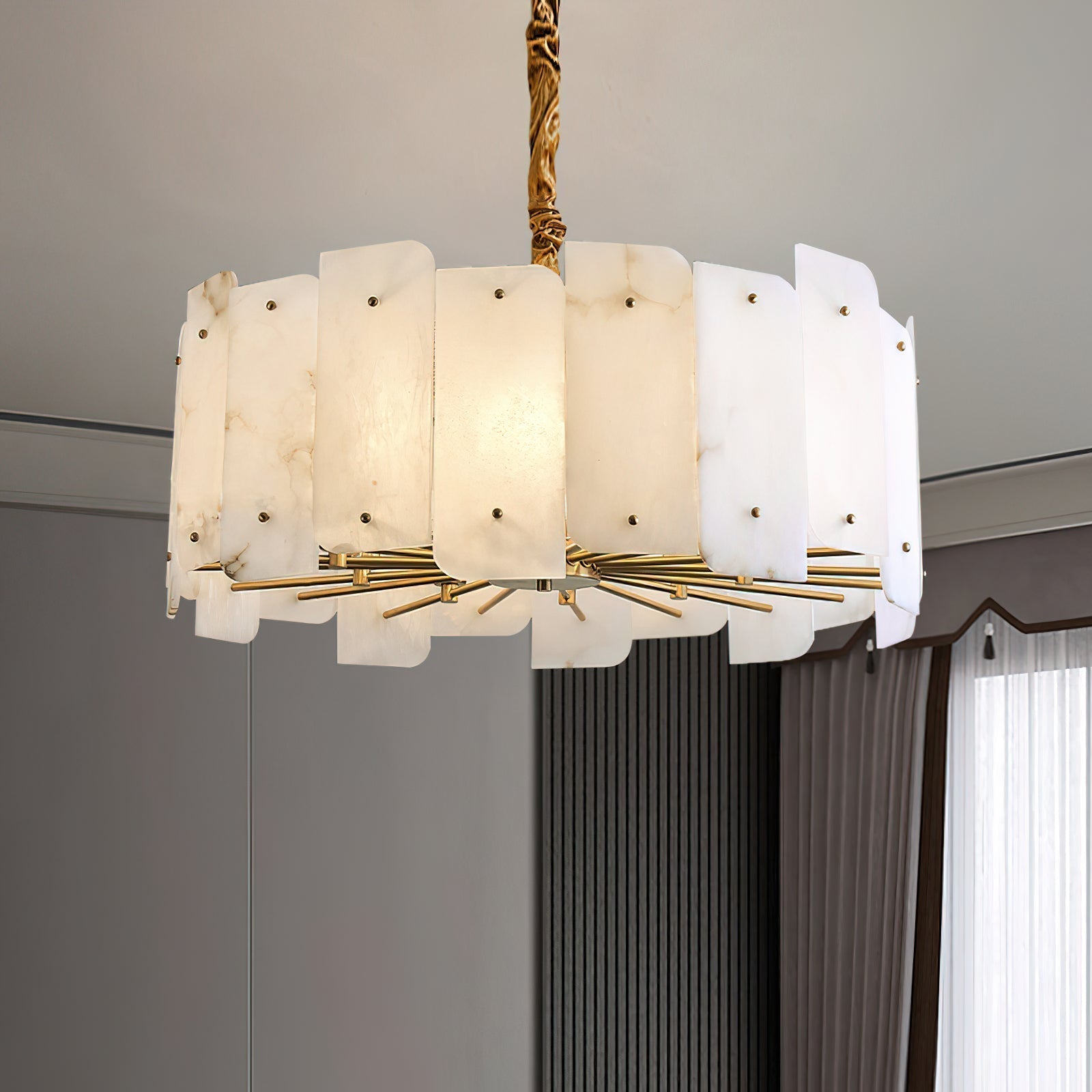 Zoe Postmodern Luxury Tiered Alabaster Chandelier - Lamp Copper