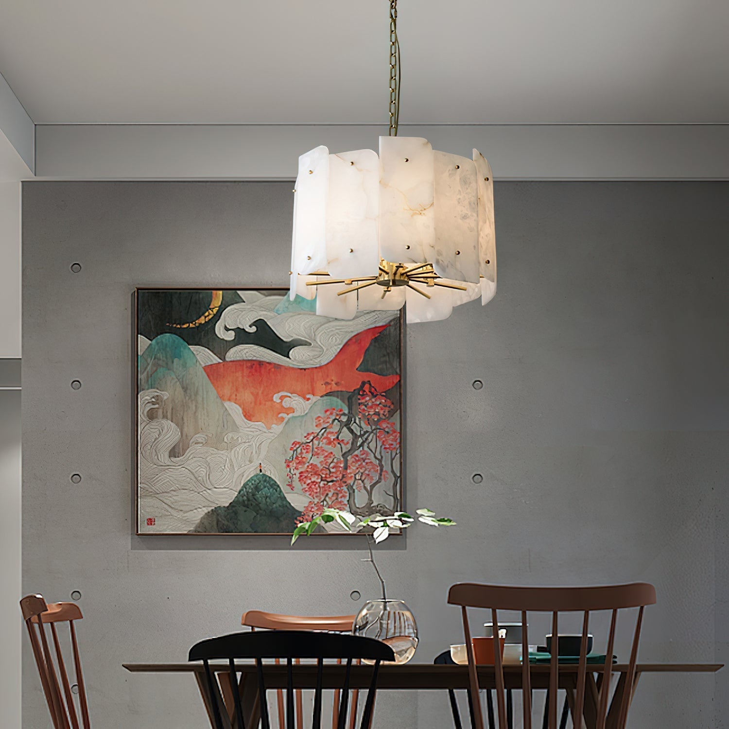 Zoe Postmodern Luxury Tiered Alabaster Chandelier - Lamp Copper