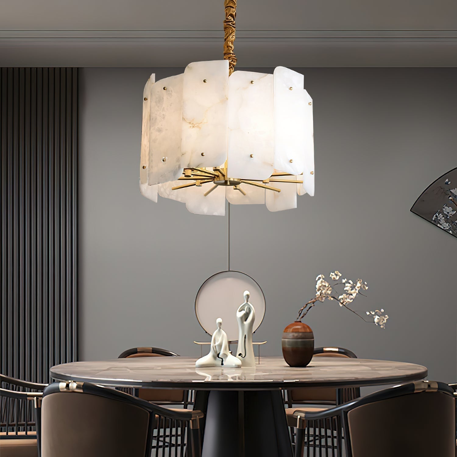 Zoe Postmodern Luxury Tiered Alabaster Chandelier - Lamp Copper