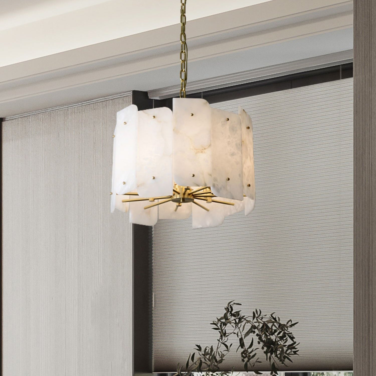 Zoe Postmodern Luxury Tiered Alabaster Chandelier - Lamp Copper