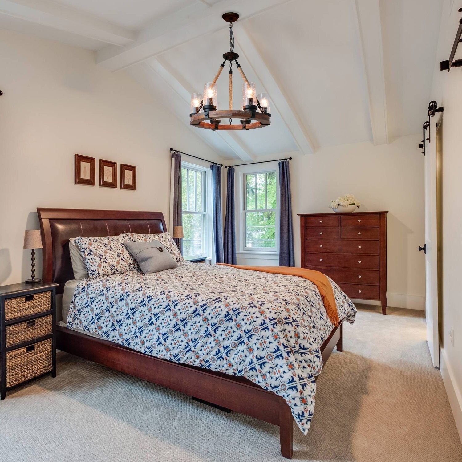 Zomiria Vintage Industrial Wagon Wheel Wooden Chandelier - Lamp Copper