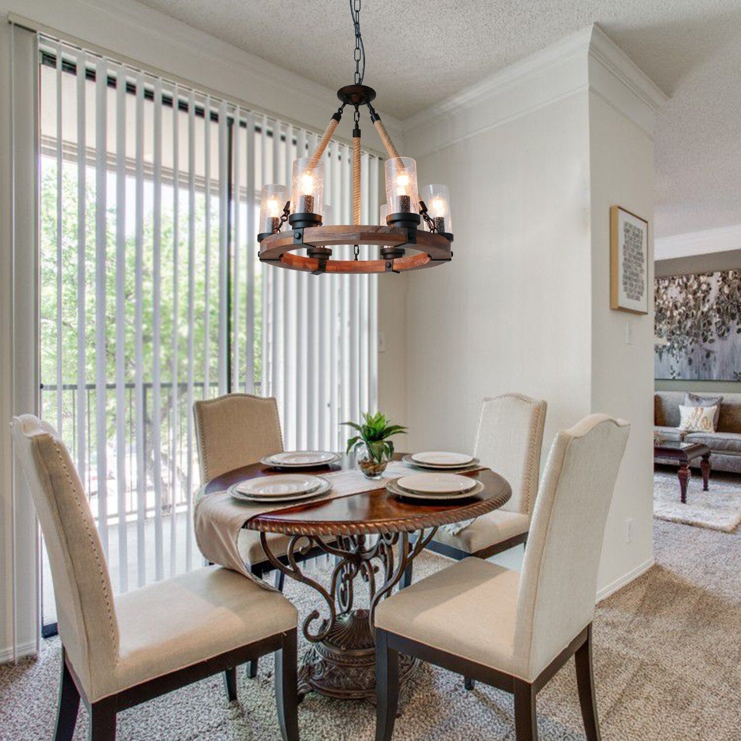 Zomiria Vintage Industrial Wagon Wheel Wooden Chandelier - Lamp Copper