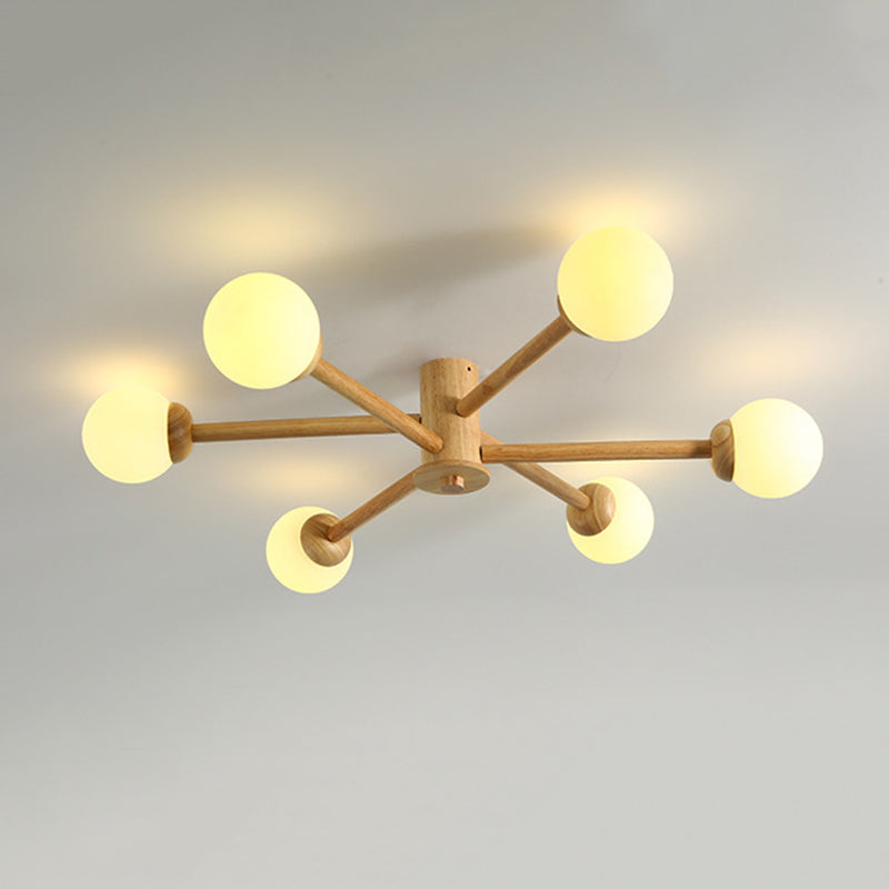 Muto Nórdica Bolas Vidrio LED Lámpara de Techo Madera