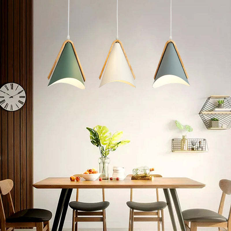 Nordic Moderna Cónico Metal/Madera Lámpara Colgante Blanco/Gris/Verde