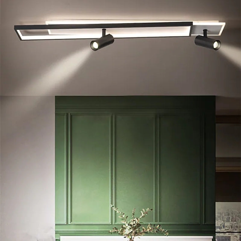 Modern Minimalista Rectangular Metal/Acrílico Lámpara de Techo Negra