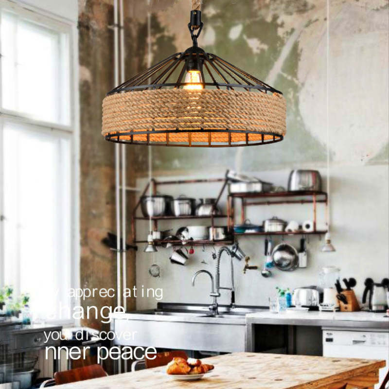 Silva Vintage Redonda Metal/Cuerda Lámpara Colgante Marrón