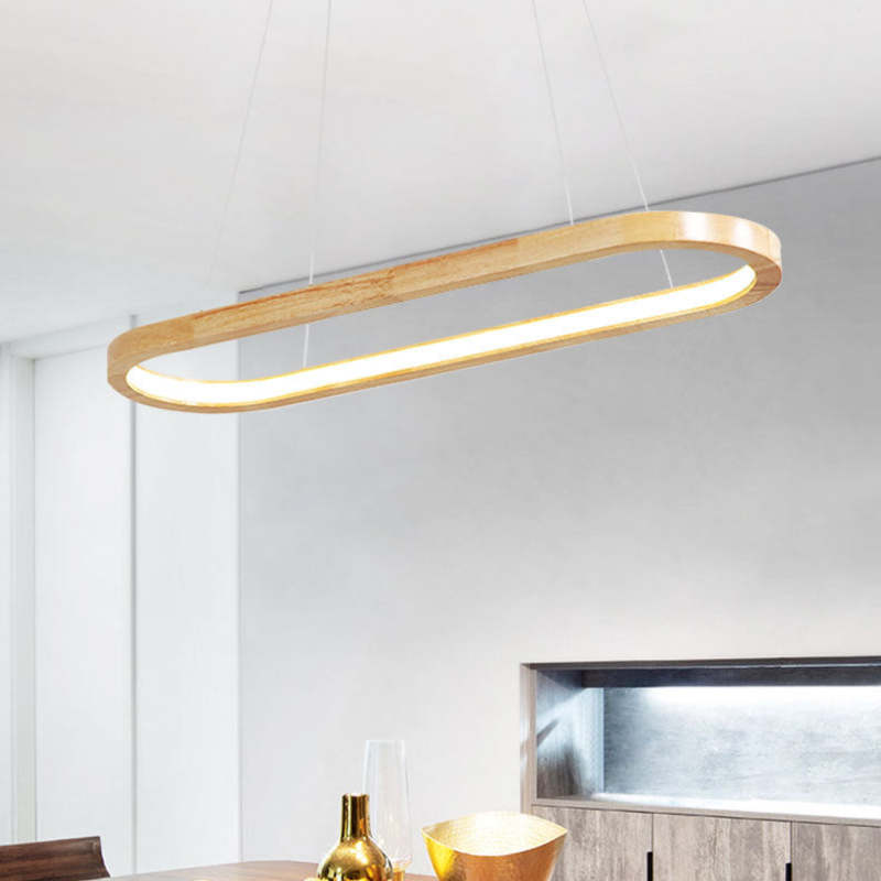 Muto Simple Nordica Ovalada Madera/Acrílico Lámpara Colgante Madera